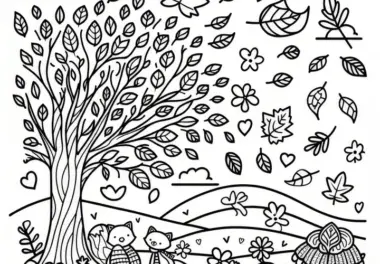 Baum mit Blättern im Wind: Einfache Malvorlage zum Erntedankfest (Kostenlos)