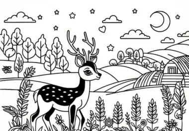 Reh in Herbstlandschaft: Einfaches Erntedankfest Ausmalbild (Gratis)