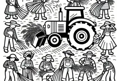 Bauern bei der Ernte mit Traktor: Einfaches Ausmalbild zum Erntedankfest (Kostenlos)