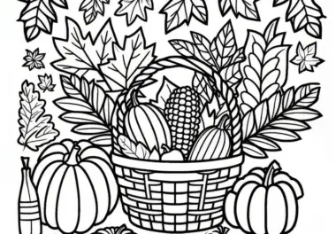 Herbstlaub beim Erntedankfest: Einfaches Ausmalbild (Gratis)
