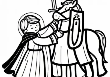 Sankt Martin auf seinem Pferd mit Schwert: Ausmalbild zum Martinsfest (Gratis)