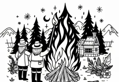 Lagerfeuer zum Martinsfest: Einfache Malvorlage (Gratis)