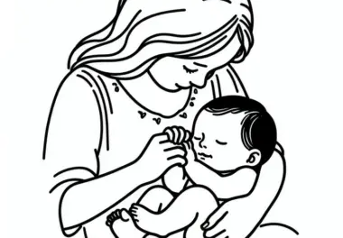 Baby hält die Hand der Mutter am Muttertag: Kostenloses Ausmalbild