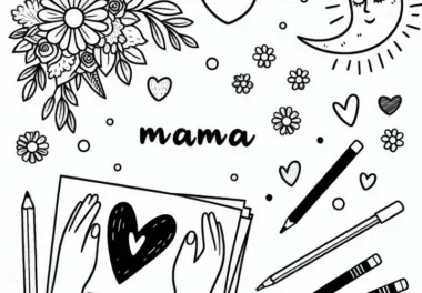 Schriftzug Mama mit Herzen zum Muttertag: Ausmalbild zum Download (Kostenlos)