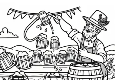 Mann zapft voller Freude Bier: Lustiges Ausmalbild zum Download (Kostenlos)