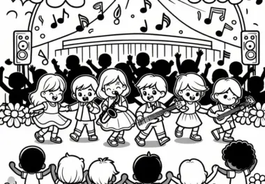 Kindergruppe tanzt zur Musik beim Kinderfest am Kindertag (Kostenlos)