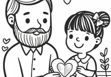 Kind gibt Vater Herz aus Papier: Vatertag Malvorlage (Kostenlos)