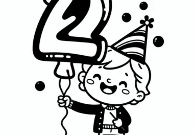 Kind hält Ballon in der Hand zum Geburtstag: Malvorlage zum Download (Gratis)