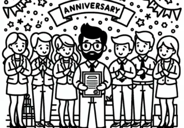 Kollegen gratulieren Mitarbeiter zum Arbeitsjubiläum: Gratis Malvorlage