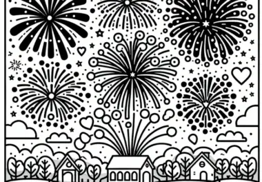 Feuerwerk als Abschluss einer Jubiläumsfeier: Kostenlose Malvorlage