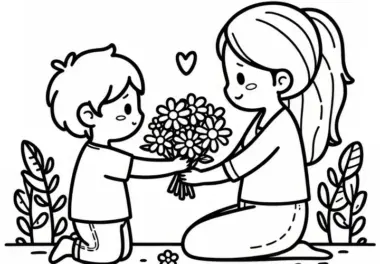 Blumen für die Mutter zum Muttertag im Mai: Kostenlose Malvorlage