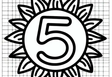Zahl 5 in strahlender Sonne: Ausmalbild für den Mai zum Herunterladen (Gratis)