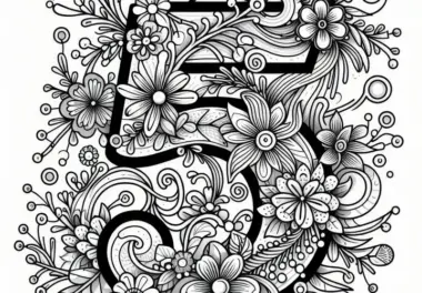 Die Zahl 5 mit Blumenornamenten: Ausmalbild für den Mai (Kostenlos)