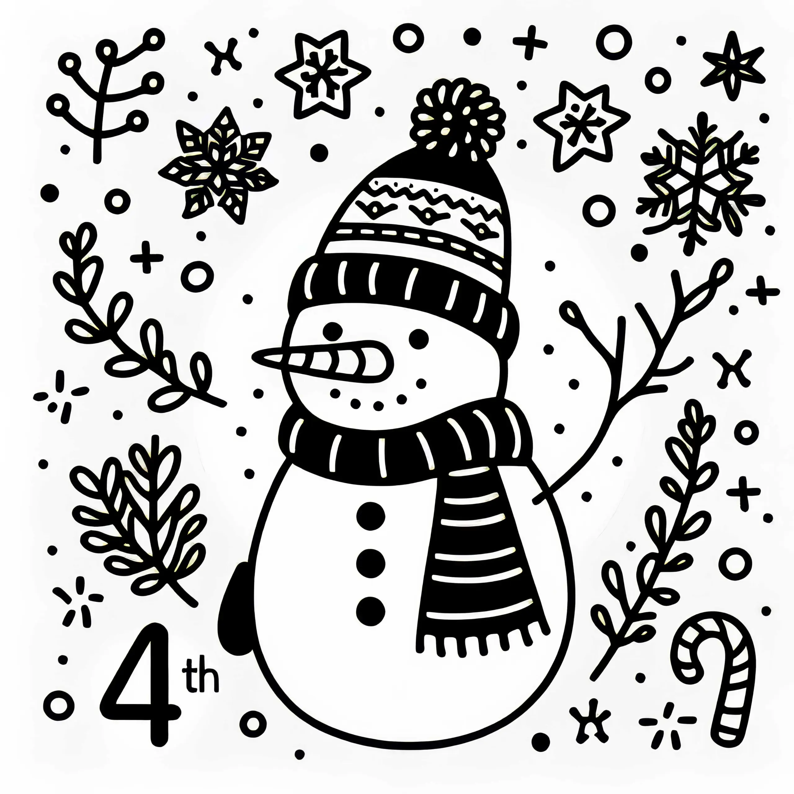 Kostenloses Ausmalbild eines Schneemanns für den 4. Dezember im Adventskalender