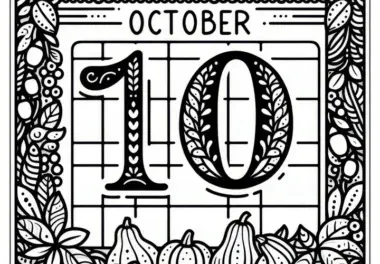 Kalenderblatt mit der Zahl 10 für Oktober als Ausmalbild (Kostenlos)
