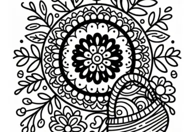 Mandala mit Osterkorb als Malvorlage (Gratis)