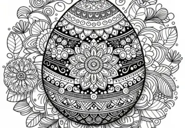 Mandala mit reich verziertem Osterei als Malvorlage (Kostenlos)