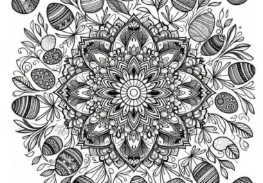 Mandala mit vielen Ostereiern: Ausmalbild zum Download (Gratis)