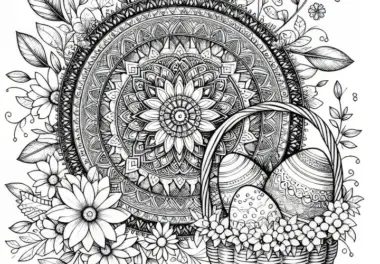 Filigranes Mandala mit Osterkorb: Ausmalbild zum Herunterladen (Kostenlos)