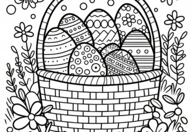 Osternest in der Blumenwiese: Gratis Malvorlage
