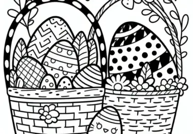 Osternester mit Ostereiern: Ausmalbild zum Herunterladen (Kostenlos)