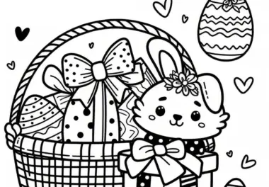 Osternest mit Geschenk: Kostenloses Ausmalbild