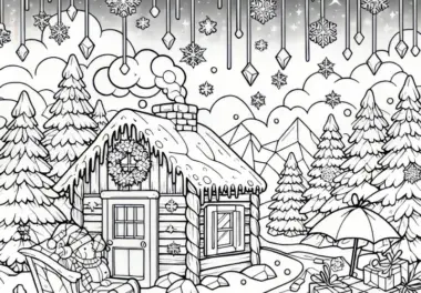 Eiskristalle in der Winterlandschaft: Malvorlage zum Herunterladen (Kostenlos)