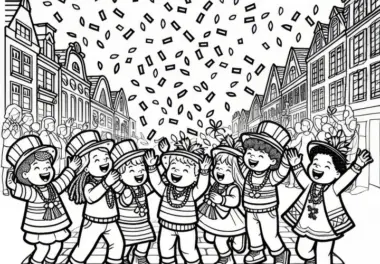 Kinder werfen Konfetti bei Karnevalsumzug im Februar (Kostenlos)