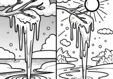 Eiszapfen, der in der Februar Sonne schmilzt: Malvorlage zumMalvorl Herunterladen (Gratis)