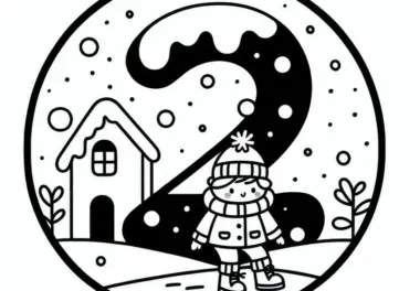 Zahl 2 mit Schnee bedeckt: Ausmalbild im Februar (Kostenlos)