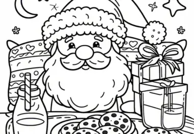 Teller mit Plätzchen und Milch für den Nikolaus im Dezember: Malvorlage zum Download (Gratis)