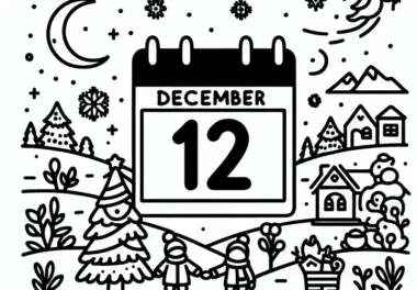 Kalenderblatt mit der Zahl 12 für Dezember: Gratis Ausmalbild