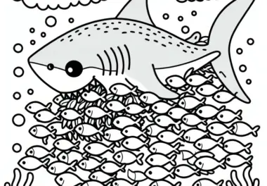 Hai jagt Fische: Kostenloses Ausmalbild