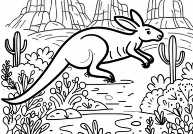 Känguru springt im australischen Outback: Kostenlose Malvorlage