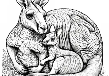 Känguru Mutter mit Baby: Ausmalbild zum Download (Kostenlos)