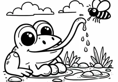 Frosch mit einer Fliege als Ausmalbild (Kostenlos)