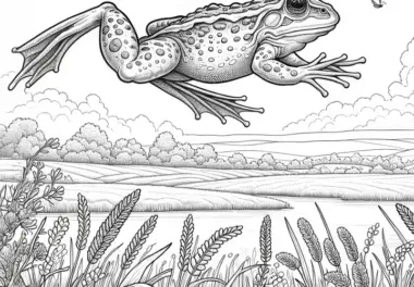 Ausmalbild eines Frosches im Sprung über Feld (Gratis)