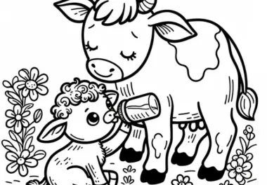 Kälbchen trinkt Milch: Einfache Malvorlage (Gratis)