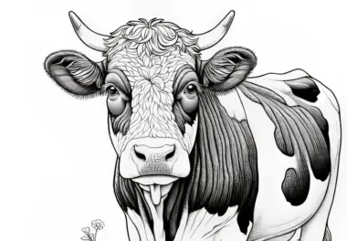 Detailreiches Ausmalbild einer Kuh: Kostenlos zum Download
