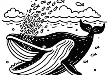 Wal mit offenem Maul filtert Plankton aus Wasser: Einfach Malvorlage (Kostenlos)