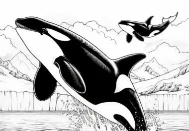 Orca-Wal springt aus Wasser: Malvorlage zum Herunterladen (Kostenlos)