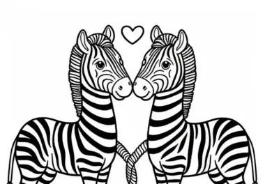 Zwei Zebras stehen nebeneinander: Einfaches Ausmalbild zum Download (Gratis)