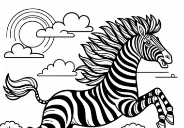 Zebra galoppiert über weite Steppe: Einfach Malvorlage (Gratis)