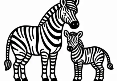 Zebra-Mutter mit Fohlen: Einfaches Ausmalbild (Gratis)