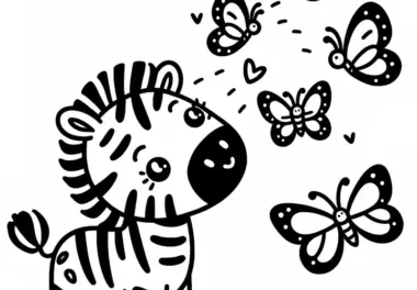 Zebra mit Schmetterlingen: Einfache Malvorlage (Gratis)