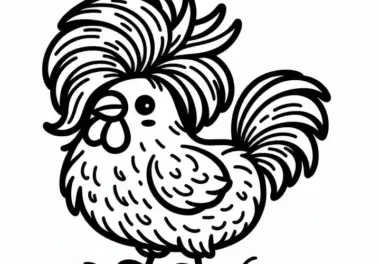Huhn mit lustiger Frisur: Einfache Malvorlage (Kostenlos)