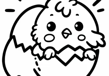 Küken schlüpft aus einem Ei: Einfache Malvorlage (Gratis)