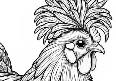 Huhn mit lustiger Frisur: Malvorlage zum Download (Gratis)