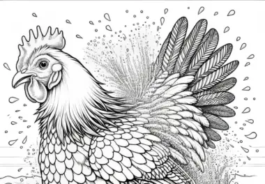 Huhn schüttelt sich nach Sandbad: Malvorlage (Kostenlos)