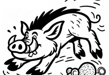 Wildschwein rennt mit Maus um die Wette: Einfaches Ausmalbild (Gratis)